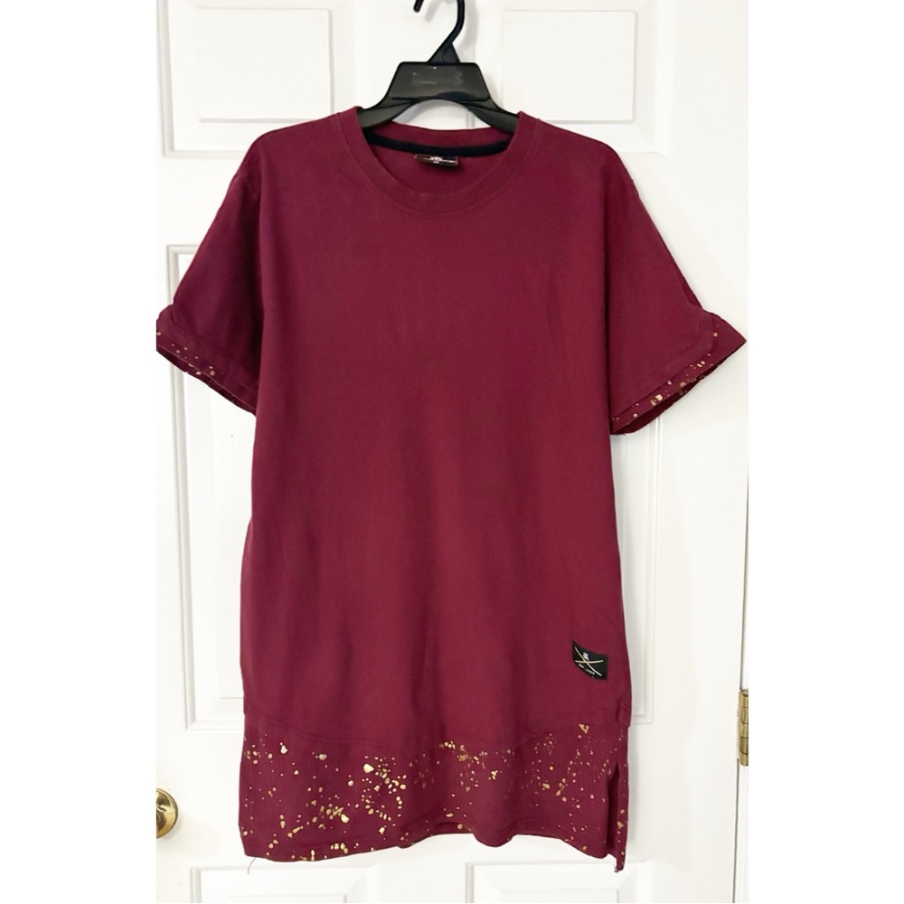 RED APE Mens Extra Long Mens Burgundy Speckled with Metallic Gold Shirt, Sz XL